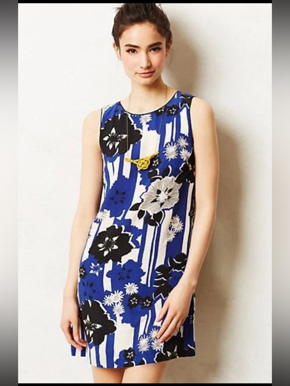 Anthropology, Maeve Silk Royal Blue Floral Shift Mini Dress